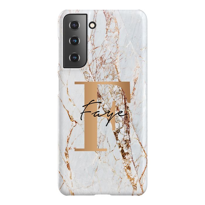 Personalised Cracked Marble Bronze Initials Samsung Galaxy S21 Case