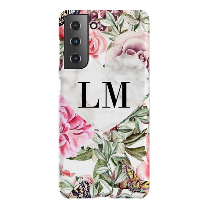 Personalised Floral Marble Heart Initials Samsung Galaxy S22 Plus Case