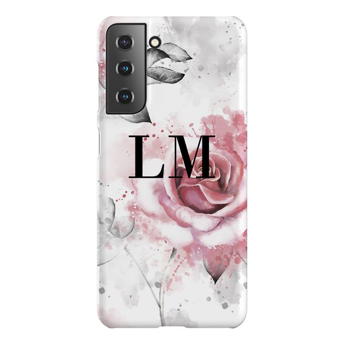 Personalised Floral Rose Initials Samsung Galaxy S21 Plus Case