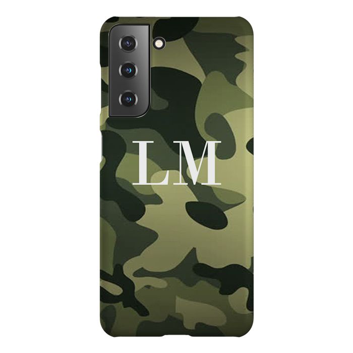 Personalised Green Camouflage Initials Samsung Galaxy S21 Plus Case