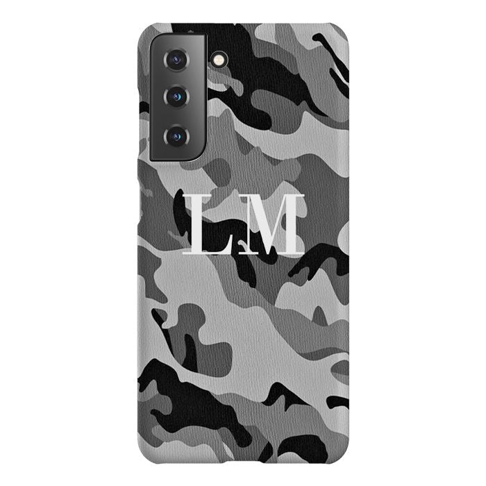 Personalised Grey Camouflage Initials Samsung Galaxy S21 FE Case