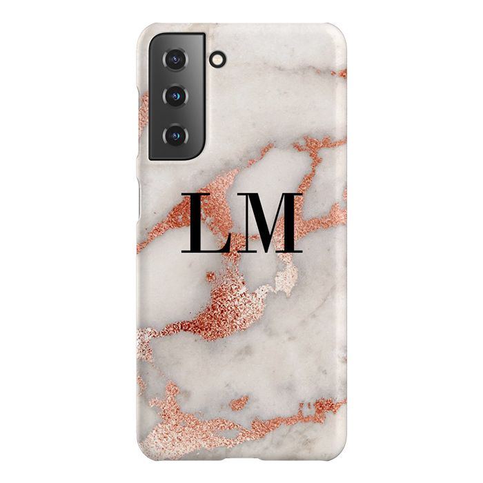 Personalised Grey x Rose Gold Marble Initials Samsung Galaxy S21 Case