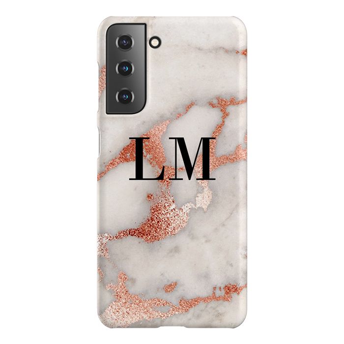 Personalised Grey x Rose Gold Marble Initials Samsung Galaxy S22 Case
