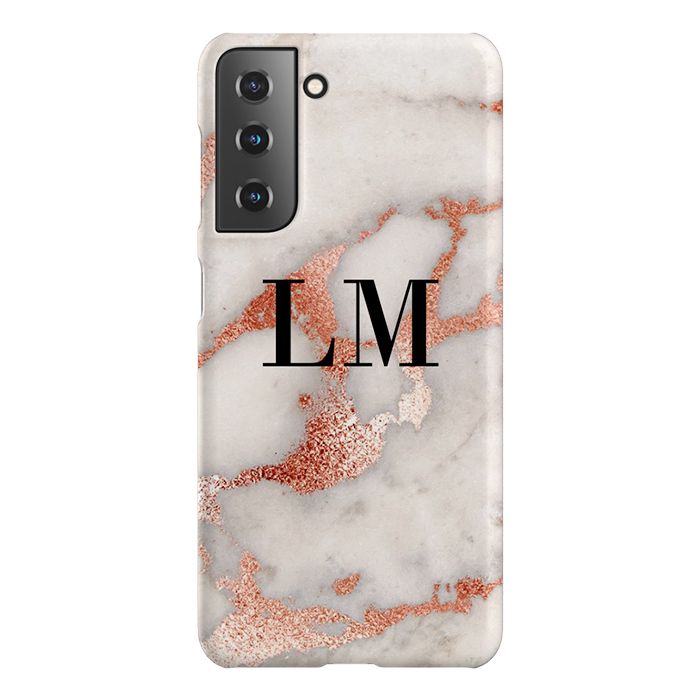 Personalised Grey x Rose Gold Marble Initials Samsung Galaxy S21 FE Case