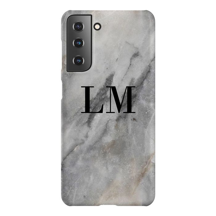 Personalised Grey Stone Marble Initials Samsung Galaxy S21 Case