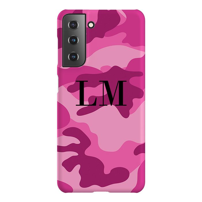 Personalised Hot Pink Camouflage Initials Samsung Galaxy S21 FE Case