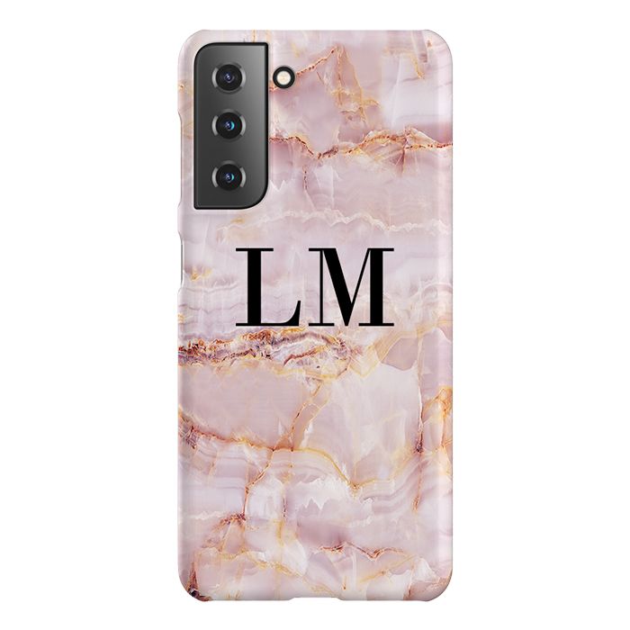Personalised Natural Pink Marble Initials Samsung Galaxy S21 Case