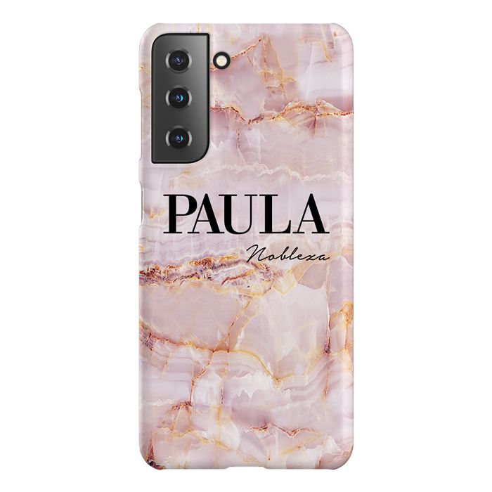 Personalised Natural Pink Marble Name Samsung Galaxy S21 Case