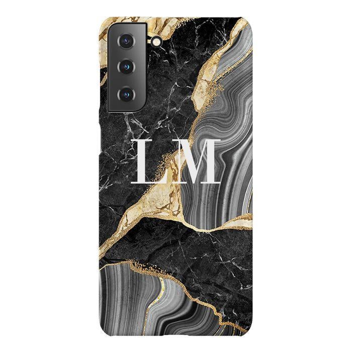 Personalised Black and Gold Marble Name Samsung Galaxy S21 FE Case