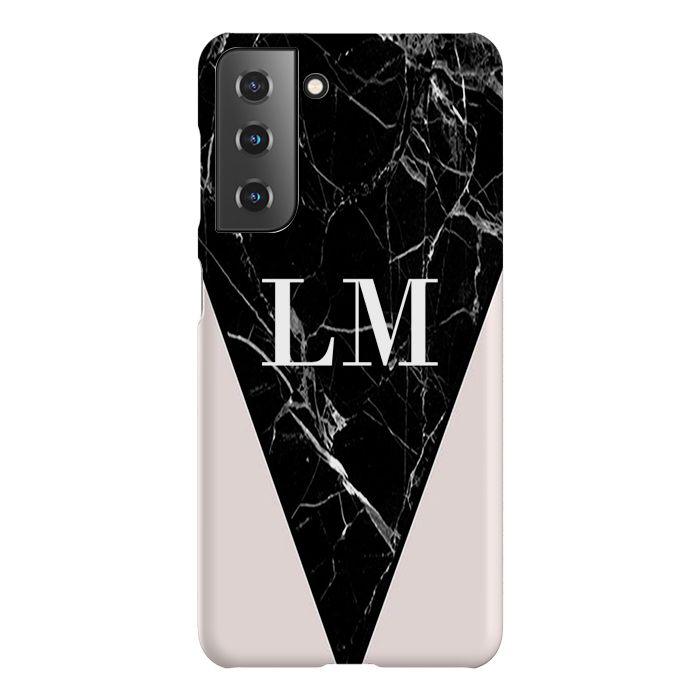 Personalised Pink x Black Marble Contrast Samsung Galaxy S21 Plus Case