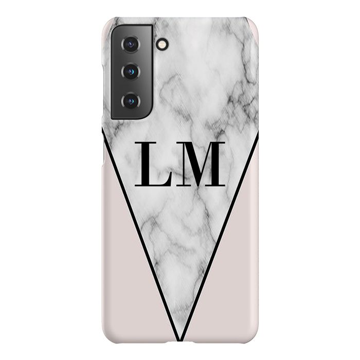 Personalised Pink x Grey Marble Initials Samsung Galaxy S21 Case