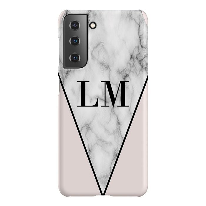 Personalised Pink x Grey Marble Initials Samsung Galaxy S22 Case
