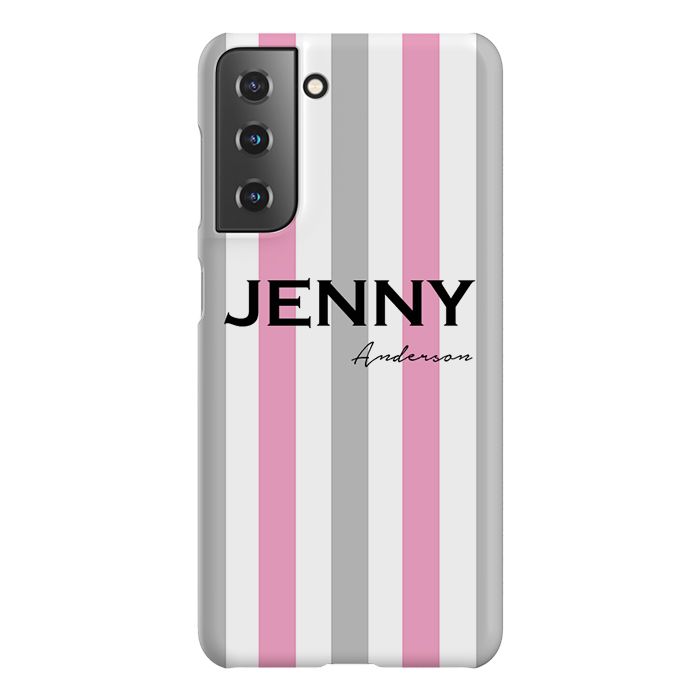 Personalised Pink x Grey Stripe Samsung Galaxy S21 FE Case