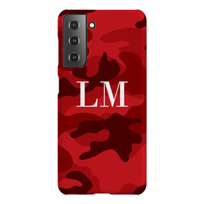 Personalised Red Camouflage Initials Samsung Galaxy S21 FE Case