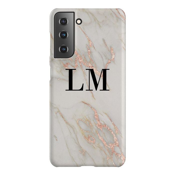 Personalised Rose Gold Marble Initials Samsung Galaxy S21 FE Case