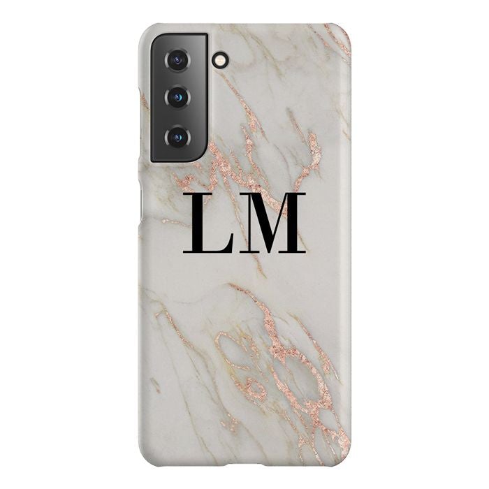 Personalised Rose Gold Marble Initials Samsung Galaxy S22 Case