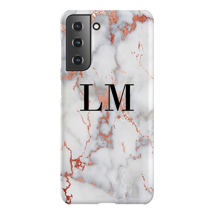 Personalised White x Rose Gold Marble Initials Samsung Galaxy S21 FE Case