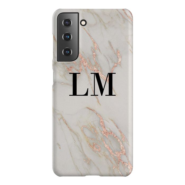 Personalised Rose Gold Marble Initials Samsung Galaxy S21 Plus Case