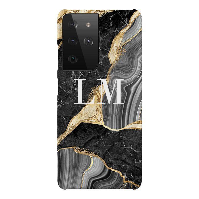 Personalised Black and Gold Marble Name Samsung Galaxy S21 Ultra Case