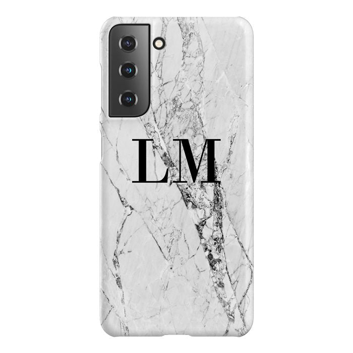 Personalised Cracked White Marble Initials Samsung Galaxy S22 Plus Case