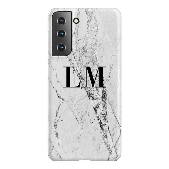 Personalised Cracked White Marble Initials Samsung Galaxy S21 FE Case