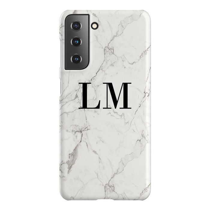 Personalised White Calacatta Marble Initials Samsung Galaxy S22 Case