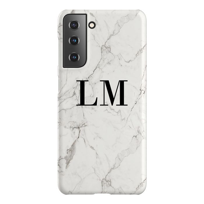 Personalised White Calacatta Marble Initials Samsung Galaxy S21 FE Case