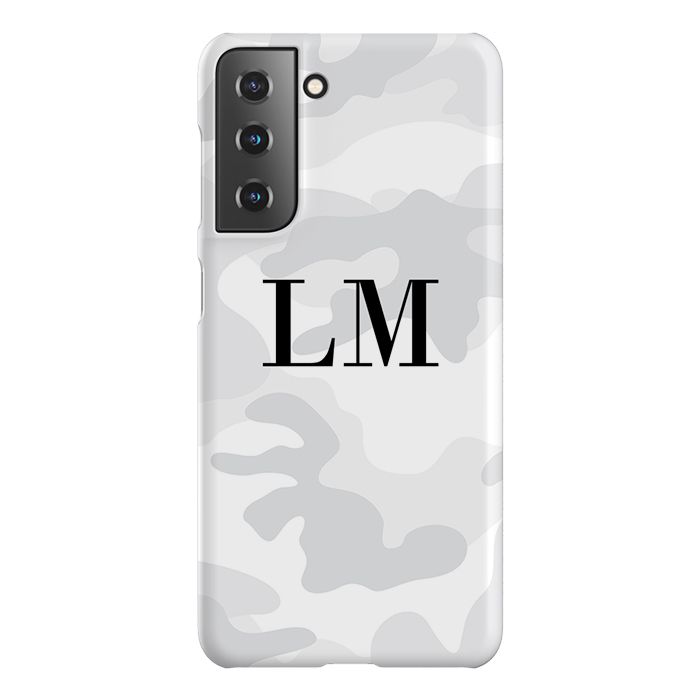 Personalised White Camouflage Initials Samsung Galaxy S21 Plus Case