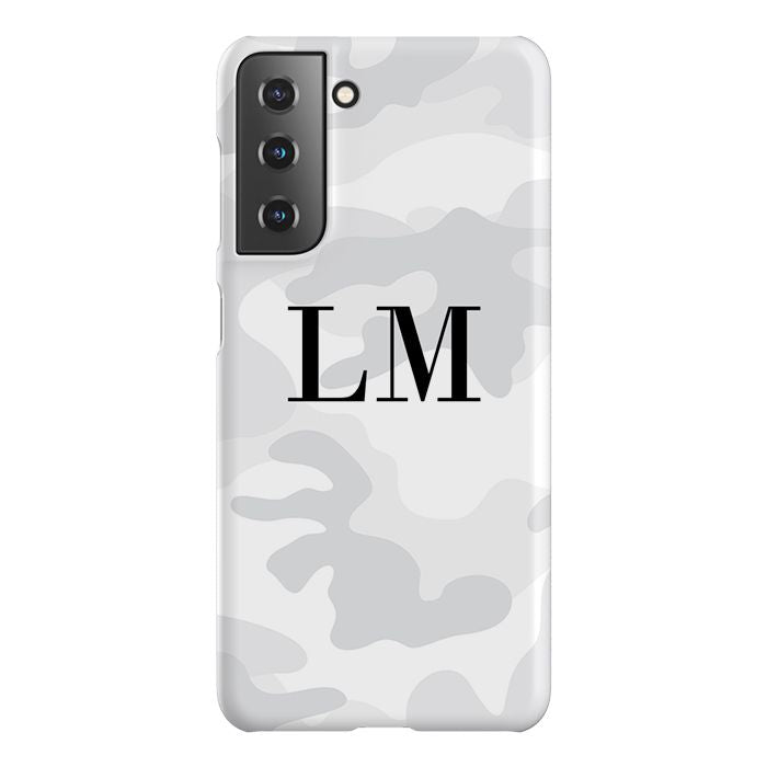 Personalised White Camouflage Initials Samsung Galaxy S21 FE Case