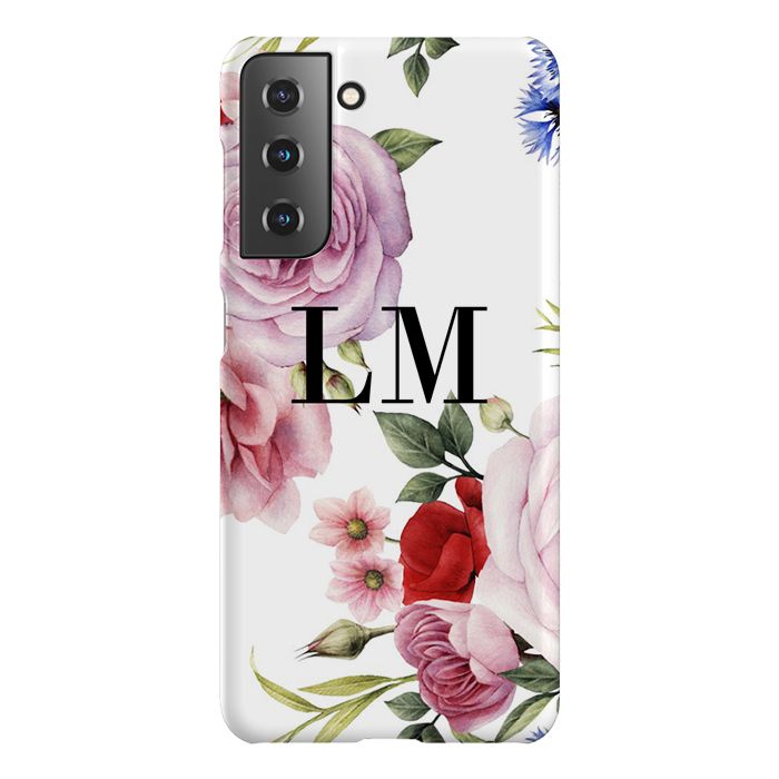 Personalised Floral Blossom Initials Samsung Galaxy S21 Plus Case