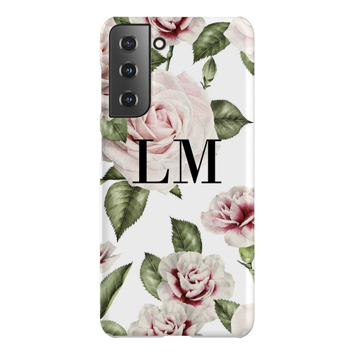 Personalised White Floral Rose Initials Samsung Galaxy S21 FE Case