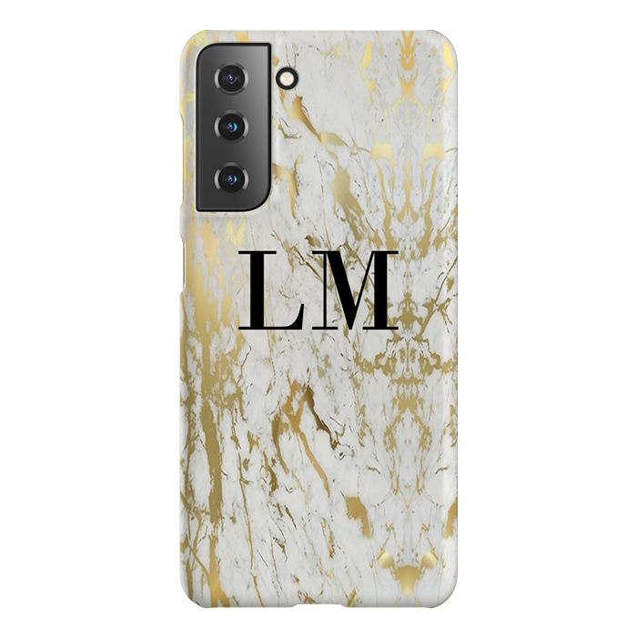 Personalised White x Gold Marble Initials Samsung Galaxy S22 Case