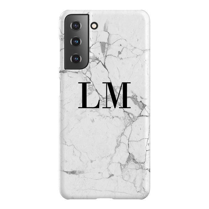 Personalised White Marble x Black Initials Samsung Galaxy S21 Case