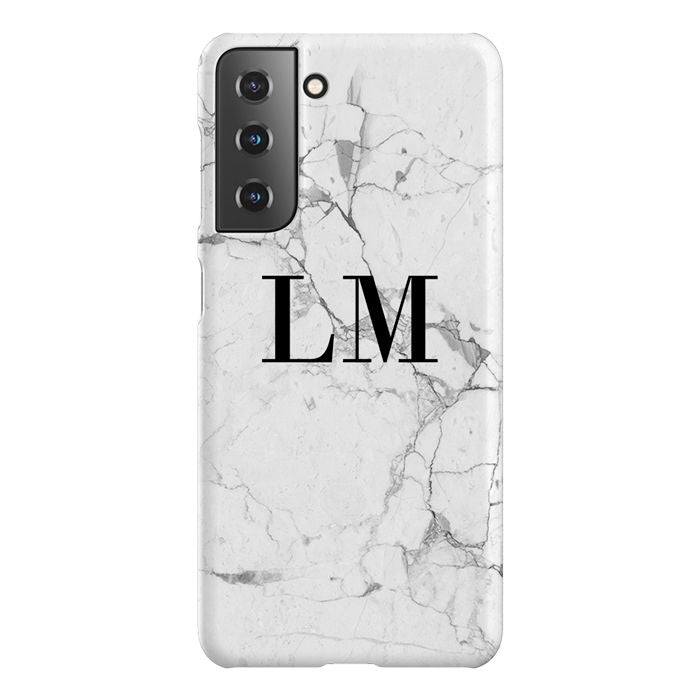 Personalised White Marble x Black Initials Samsung Galaxy S21 FE Case