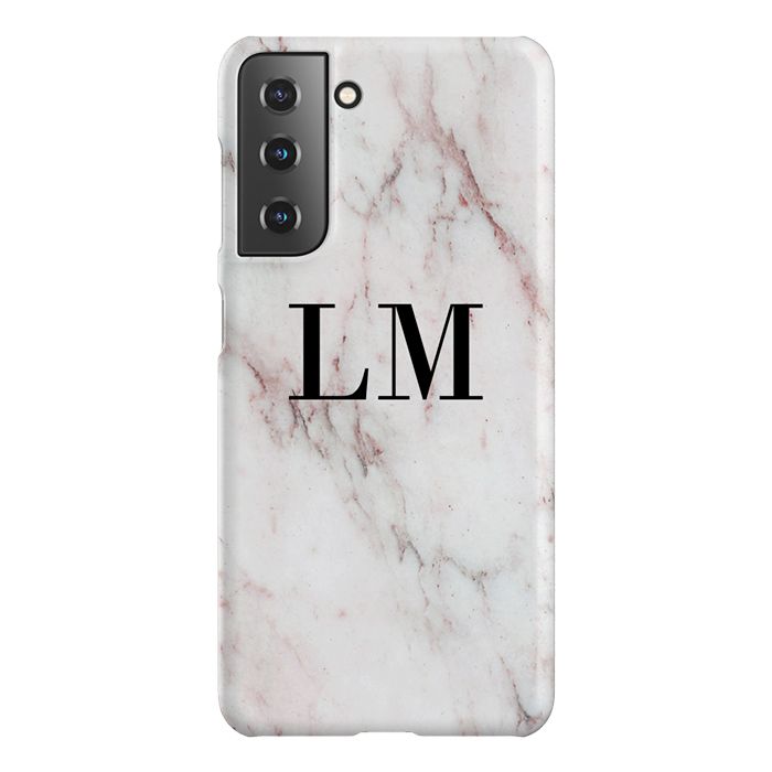 Personalised White Rosa Marble Initials Samsung Galaxy S21 FE Case