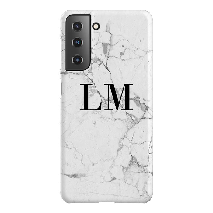 Personalised White Marble x Black Initials Samsung Galaxy S21 Plus Case