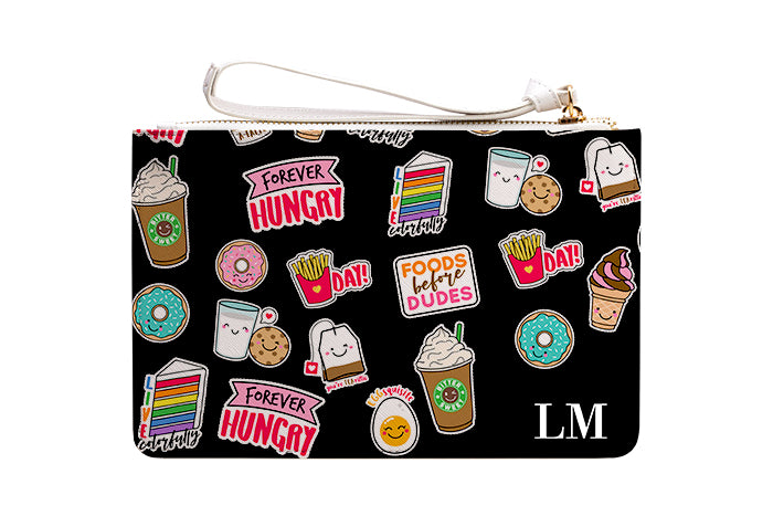 Personalised Foodie Stickers Leather Clutch Bag