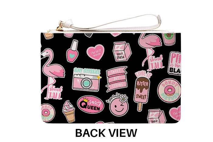 Personalised Pink Stickers Leather Clutch Bag