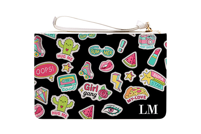 Personalised Stickers Leather Clutch Bag