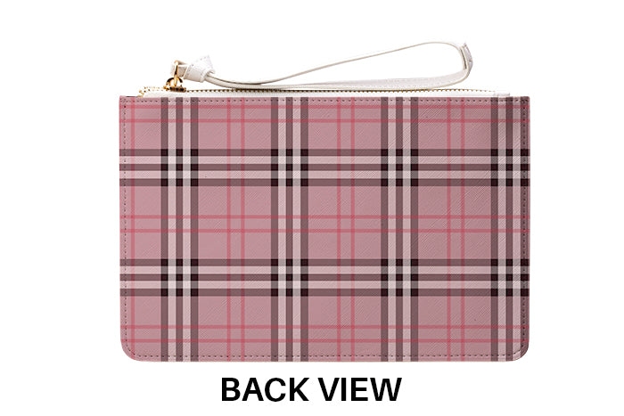 Personalised Red Tartan Leather Clutch Bag