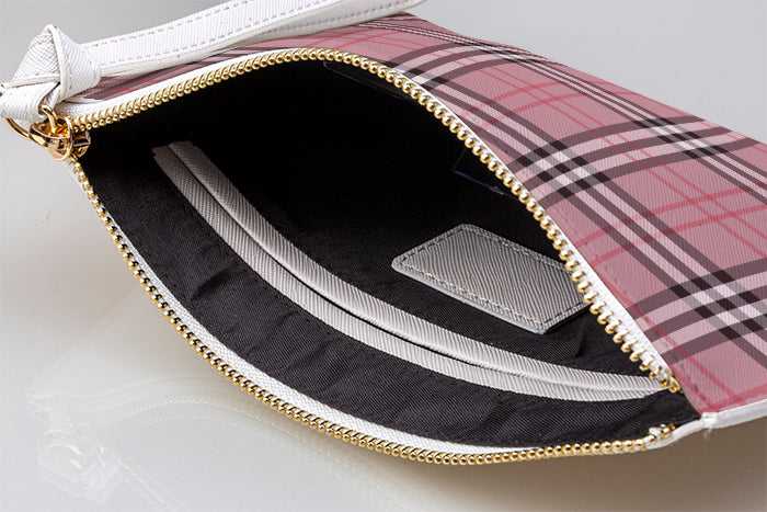 Personalised Red Tartan Leather Clutch Bag