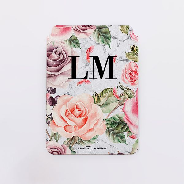 Personalised Watercolor Floral Initials Saffiano Leather Tablet/Laptop Sleeve