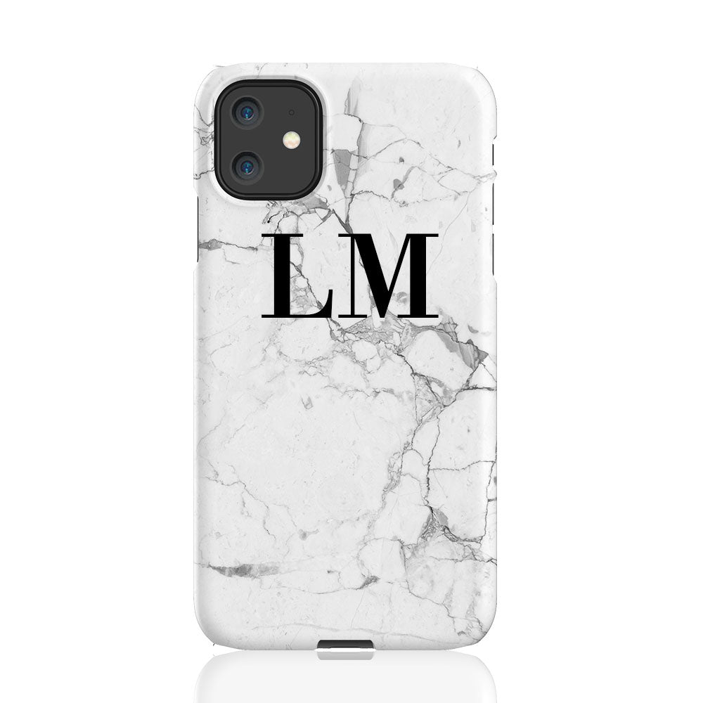 Personalised White Marble x Black Initials iPhone 11 Case