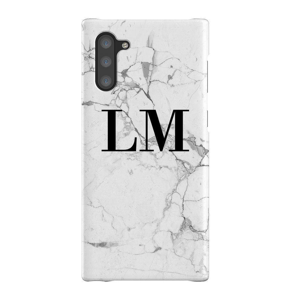 Personalised White Marble x Black Initials Samsung Galaxy Note 10 Case