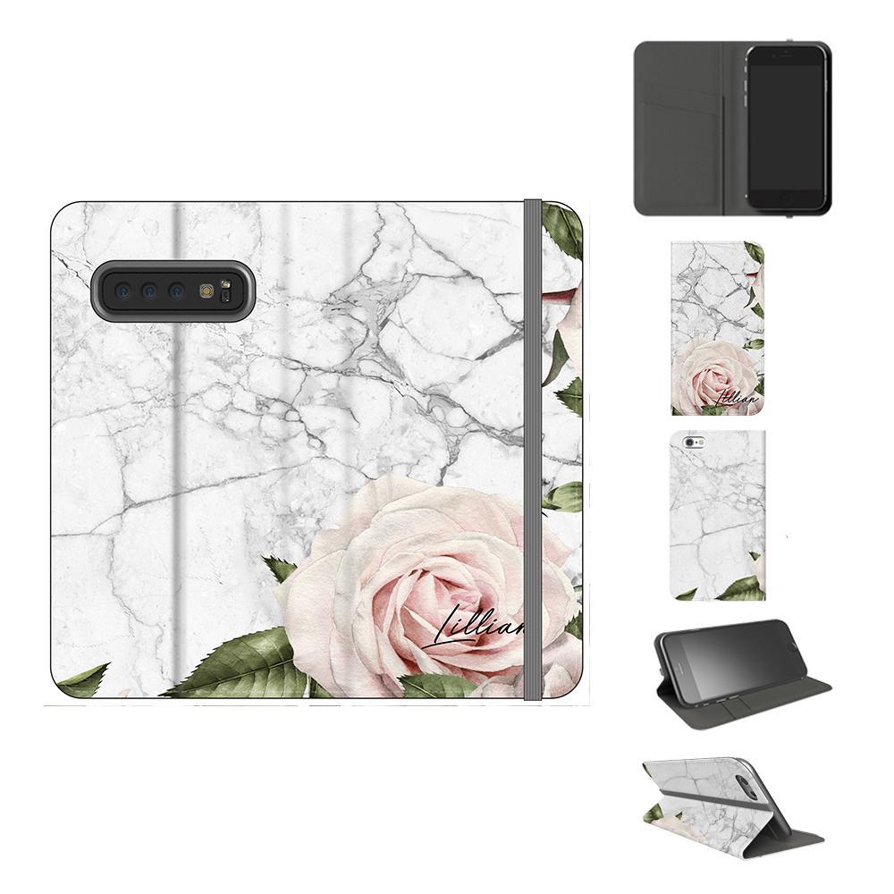 Personalised White Floral Marble Initials Samsung Galaxy S10e Case