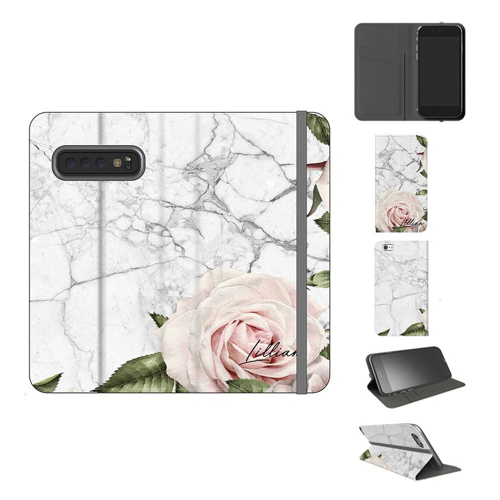 Personalised White Floral Marble Initials Samsung Galaxy S10 Plus Case