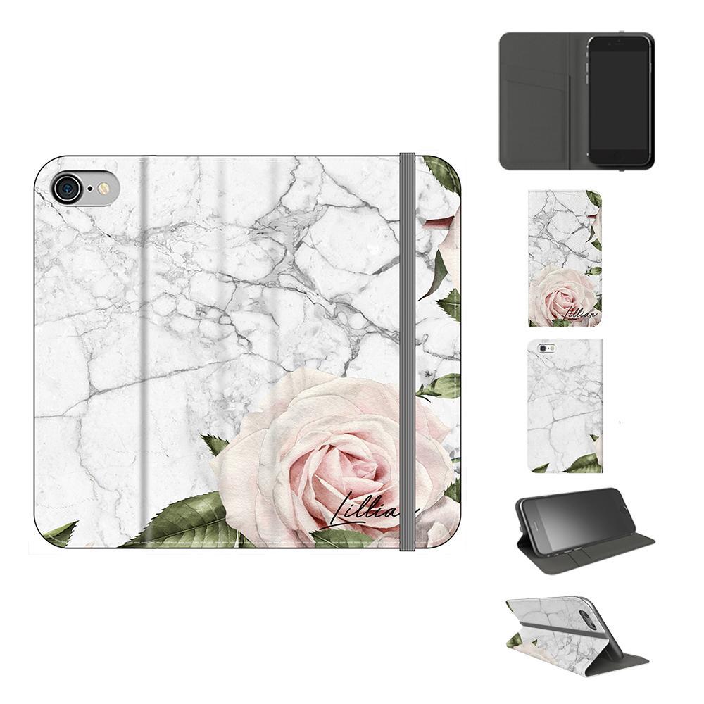 Personalised White Floral Marble Initials iPhone SE Case