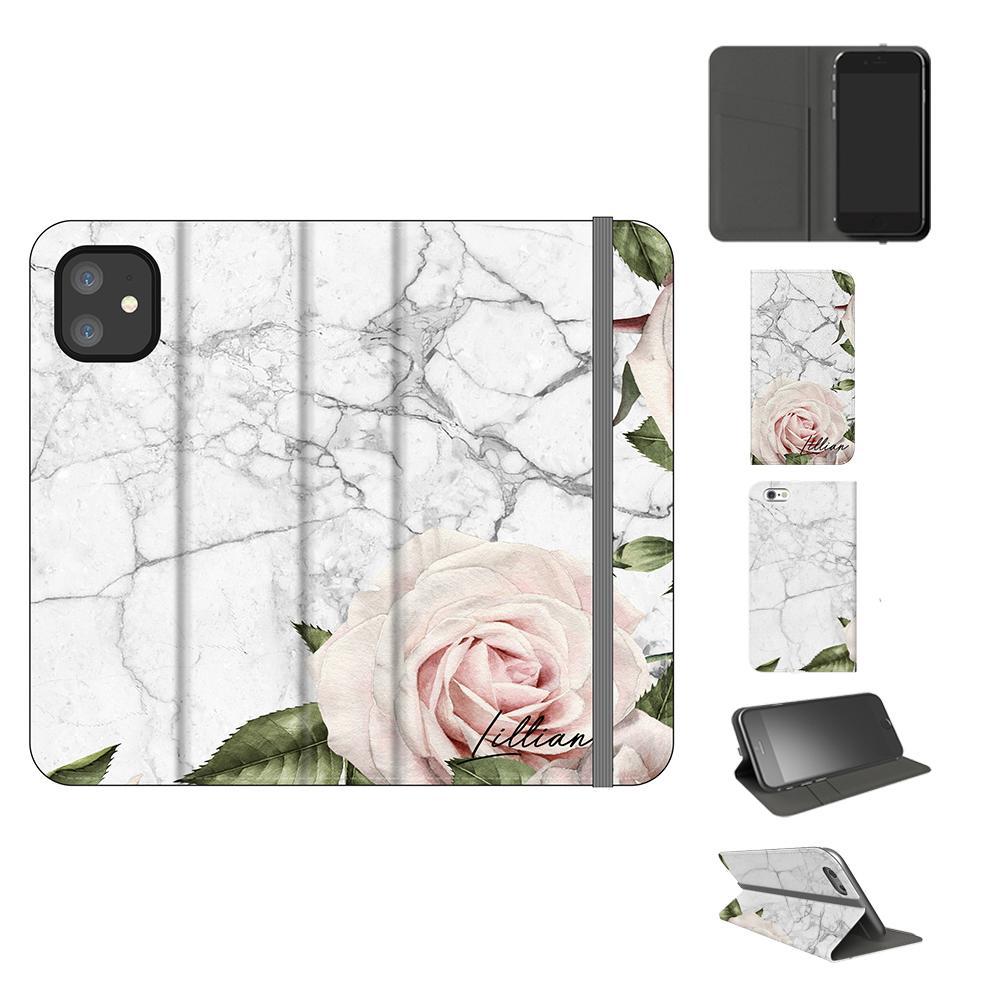 Personalised White Floral Marble Initials iPhone 11 Case