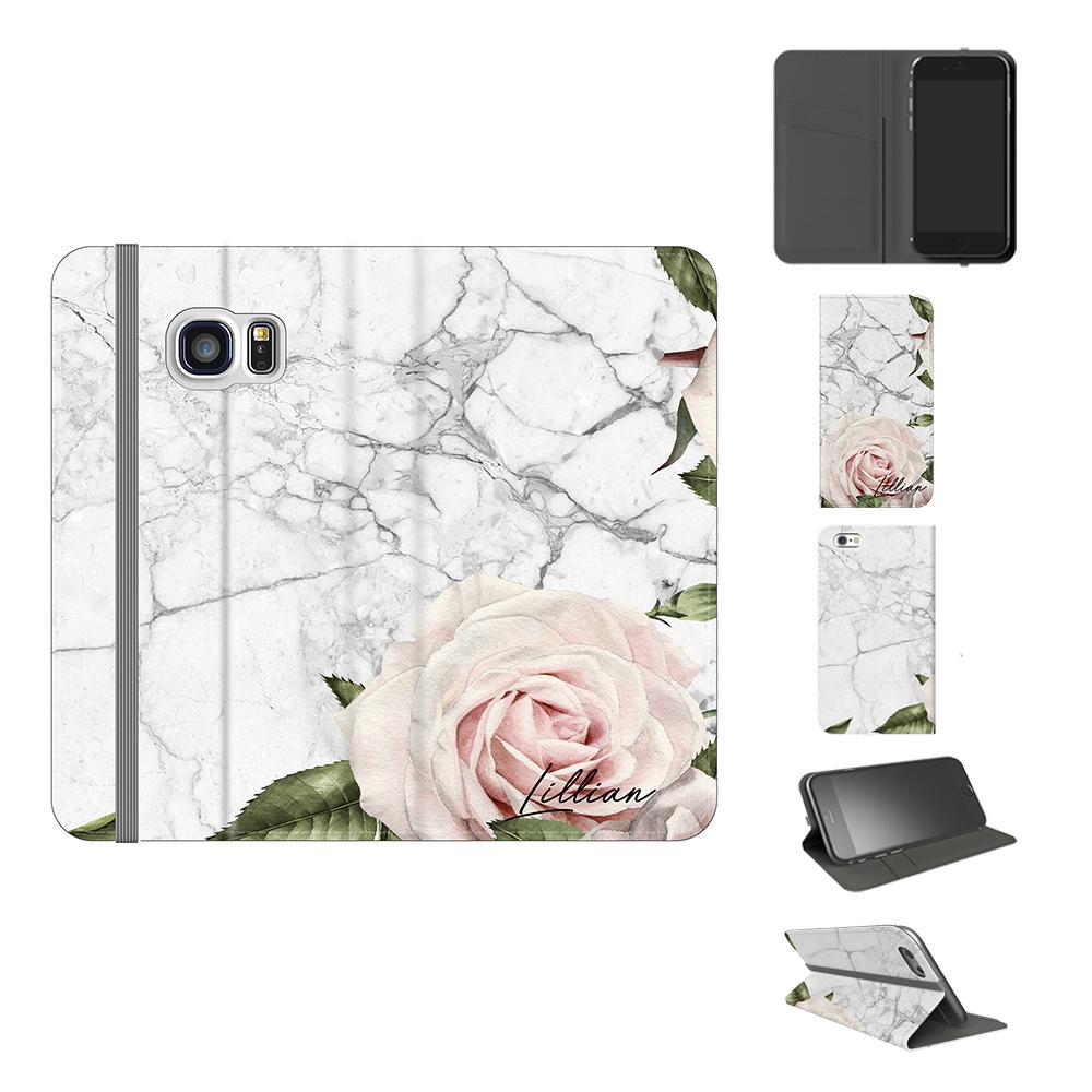 Personalised White Floral Marble Initials Samsung Galaxy S7 Case