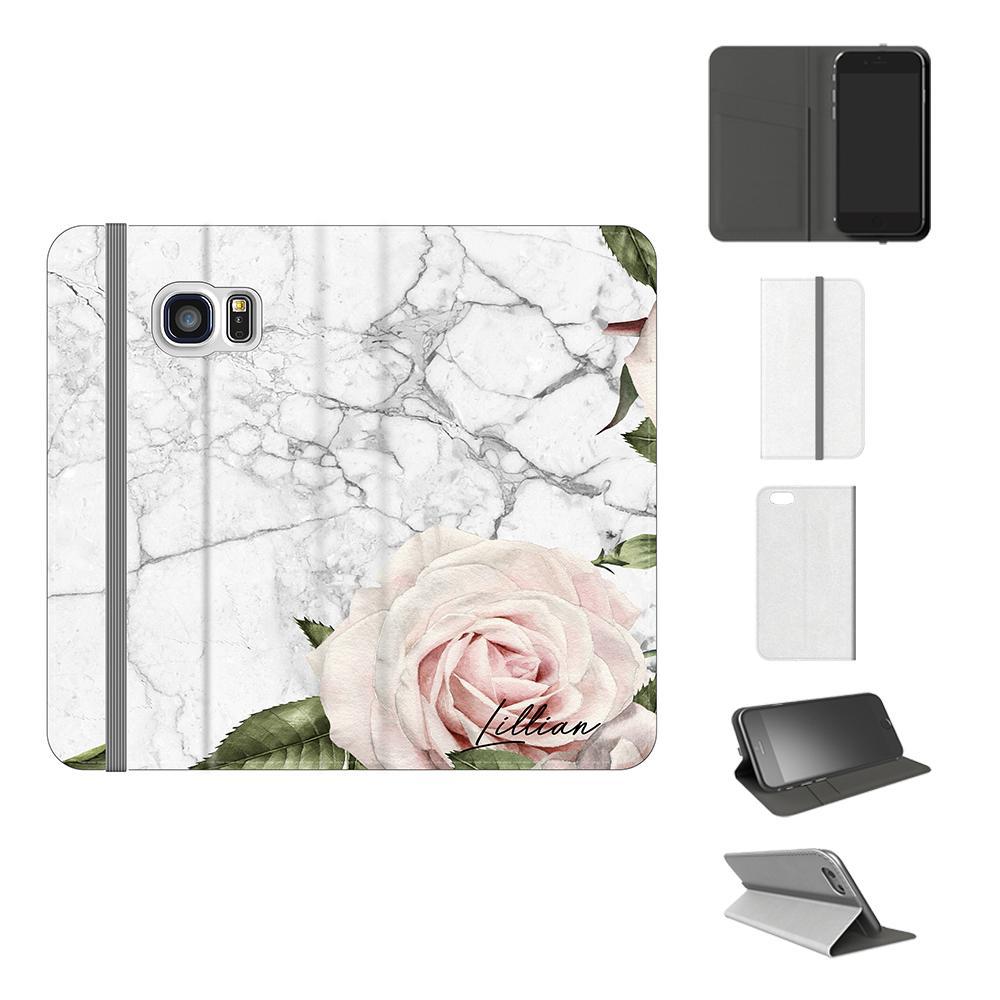 Personalised White Floral Marble Initials Samsung Galaxy S7 Edge Case